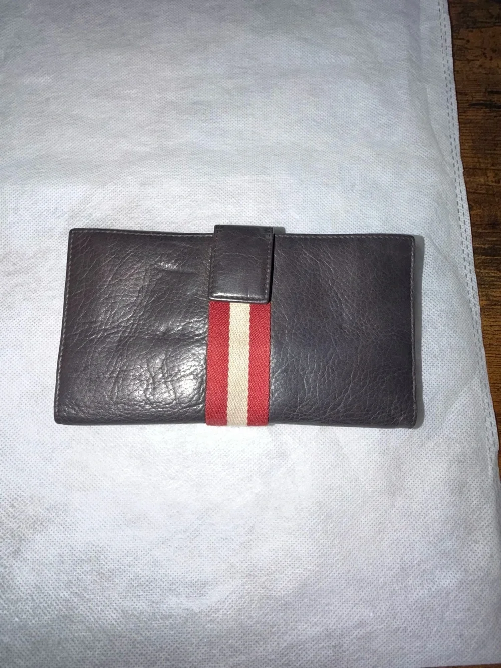Vintage Bally Leather Long Wallet Clutch Red White Stripe – Designer